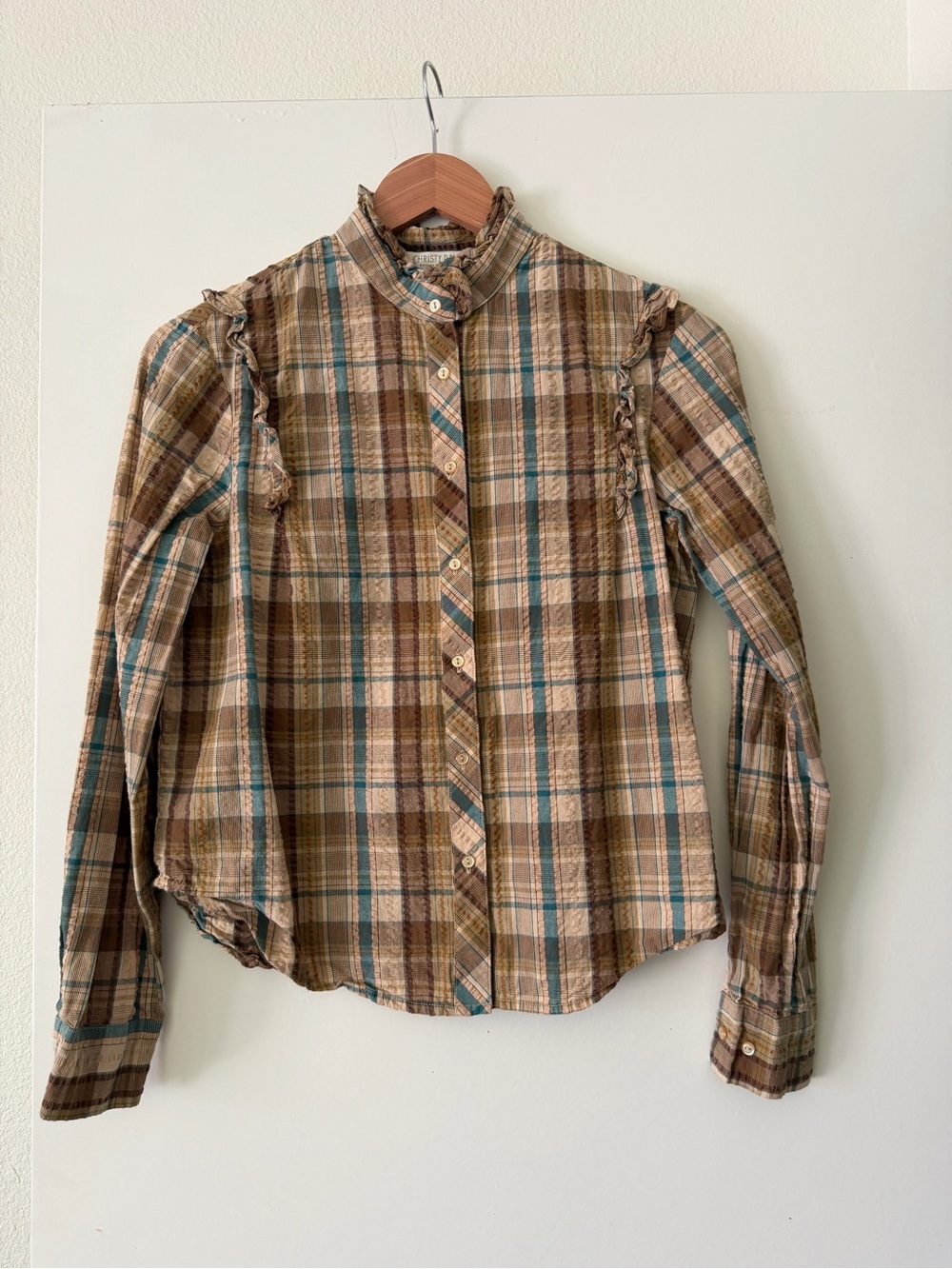 Christy Dawn Brown, Tan & Cream Plaid Button-Down Shirt
